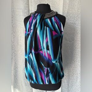 Alfani Vibrant Blue, Pink, Black Sleeveless Top